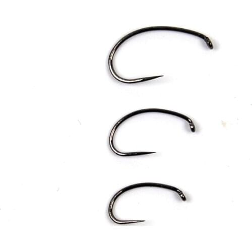 25PCS/Lot Fly Tying Nymph Hooks Barbless Shrimp Scud Caddis Pupa Larvae Hook Black Nickle Size 12 14 16