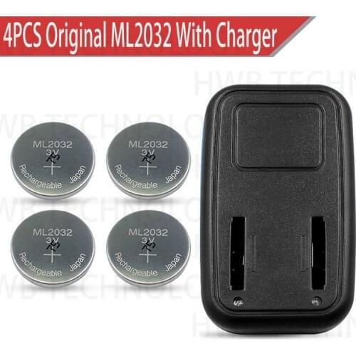 4PCS New Original ML2032 3V Rechargeable lithium battery + ML2032 charger Free shipping
