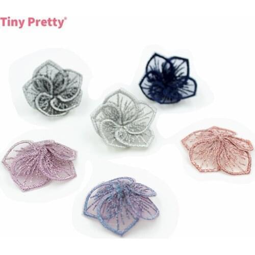 5PCS Handmade Embroidery 5-petal Flowers 3D Flower Petals Accessory for DIY Jewelry Making, Baby Hair Clips