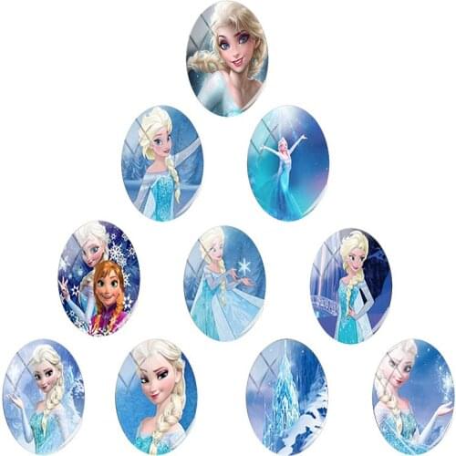 Disney Frozen Princess Animation Oval 18x25mm Photo 5pcs / Lots of Glass Cabochon Dome Flat Back Jewelry Production Result