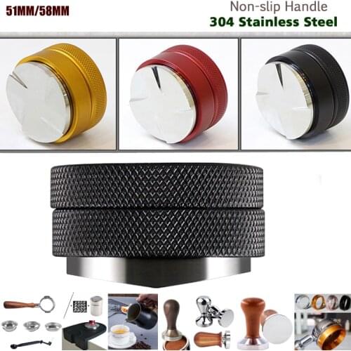 51/58mm 304 Stainless Steel Coffee Tamper Base Clear Body Barista Espresso Coffee Press Coffee Powder Hammer