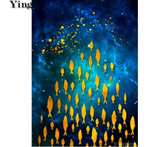 Abstract golden fish animal Diamond Painting DIY rhinestone full Square Round Drill Cross Stitch Diamant Embroidery Mosaic decor