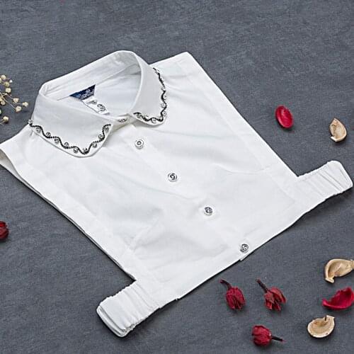 White female Removable decorative crystal stand turn downn Shirt Decorative girl Shirt female autumn and winter wild women gift