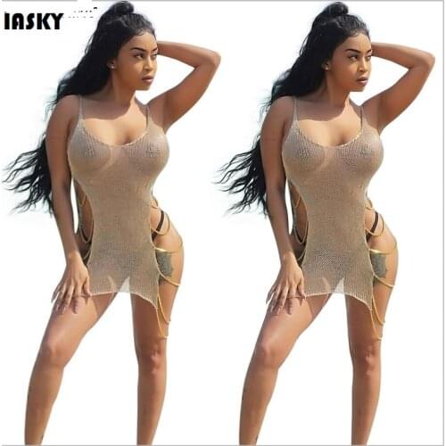 Shiny Golden Hollow Bikini Cover Up 2017 sexy Chain women Beach Dress Ladies Bathing Suit Cover ups Beach Tunic Saida de Praia