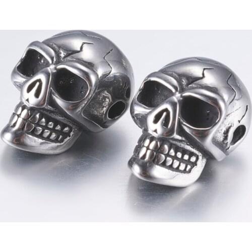 10pcs 304 Stainless Steel Skull Beads bracelet necklace DIY Making for Halloween Decorate 14x9.5x9mm, Hole:2mm F5