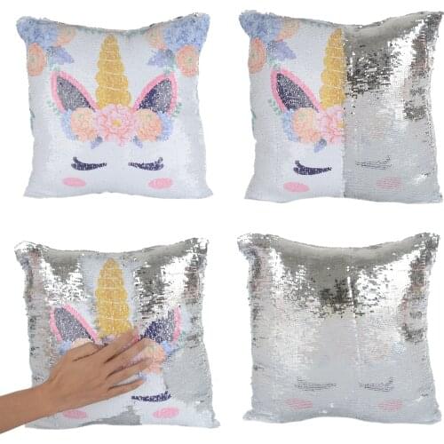 Magical Unicorn Mermaid Cushion Cover with Sequins Reversible Color Changing Pillow Case Pillow Cover for Seat Car