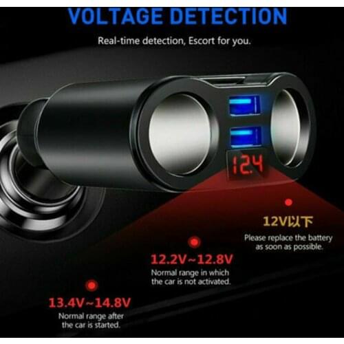 For Car Dual USB Cigarette Lighter Socket Adapter Mobile Phone Charger Plug Splitter LED Digital Display Auto 12V Accessories
