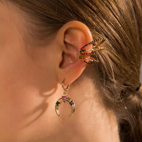 Ethnic Bohemian Moon Rhinestone Crystal Drop Earrings for Women Tribal Style Ox Horn Crescent Earrings Huggies Jewelry 2020