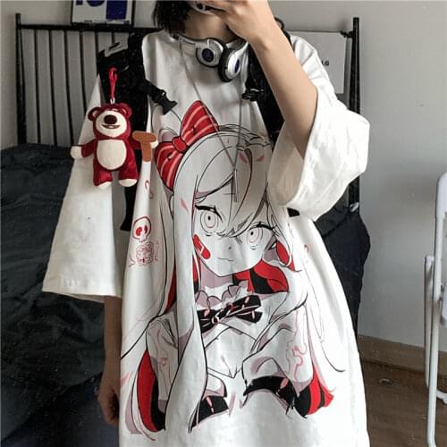 Oversized T Shirt Harajuku Anime Print Fashion Graphic Tee T Shirts Women 2021 Female Clothes Summer Loose T-shirts for Women