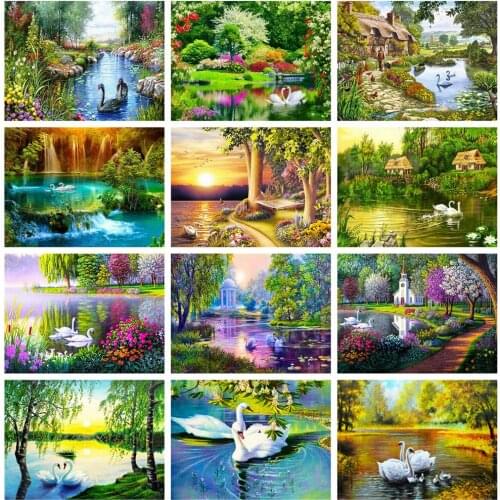 HUACAN 5D Diamond Painting Swan Decor For Home Full Square Diamond Embroidery Mosaic Animal Craft Kit