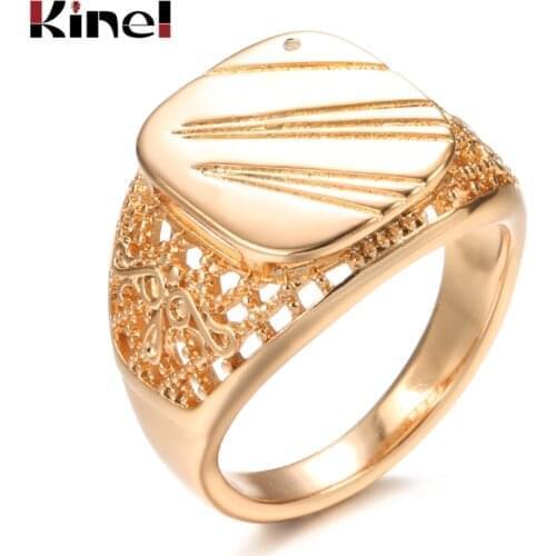 Kinel Hot Men Cool Smooth Rings 585 Rose Gold Hollow Carved Big Size Party Ring For Women Ethnic Wedding Jewelry