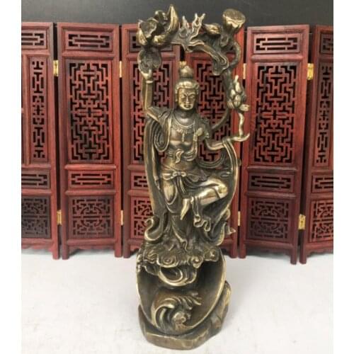 China brass archaize Guanyin bodhisattva Buddha crafts statue