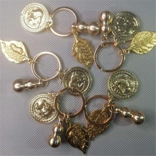 Classic Brass One Night Makes Money Gourd Keychain Pendant Lucky Transfer Ornaments Car Keychain Nafu Zodiac Pendant Wholesale