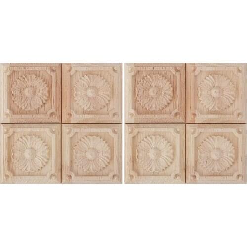 8Pcs Carving Checkered Applique Unpainted Decal for Furniture Decoration Carving Decals Decorative Wooden Craft 6X6cm