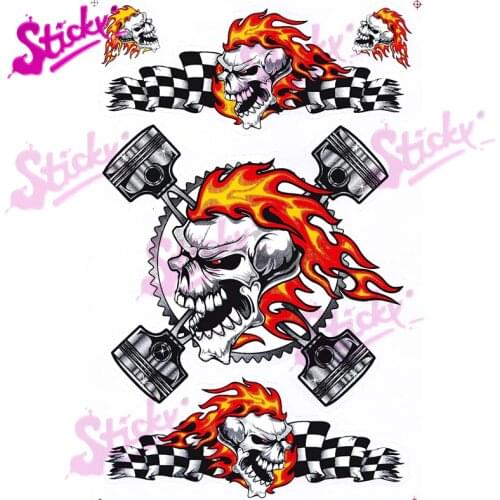 STICKY Skull Flames Red Eagle Flame Sheet Racing Decal Sticker For Motorcycle Off-road Laptop Trunk Guitar Skateboard PVC
