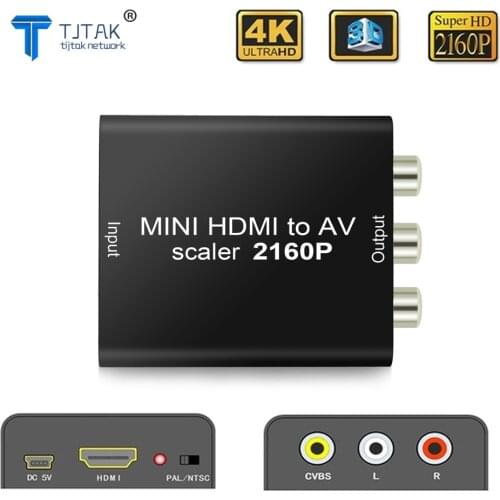 TJTAK HDMI to CVBS Converter Support 4Kx2K HDMI to CVBS AV Adapter support NTSC and PAL With USB Power Cable For Power HDMI 2 AV