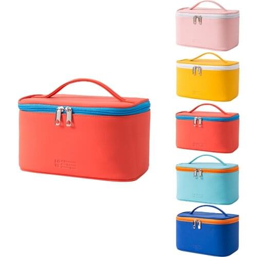 Cosmetic Bag for Women PU Leather Cute Candy Colors Makeup Case Organizer Toiletry Storage Handbag Large Capacity