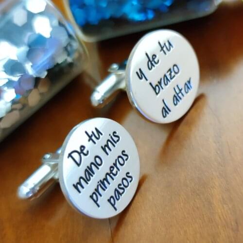 Minosilver personalized 925 sterling silver round shirt cufflinks with your precious text for groomsmen and groom