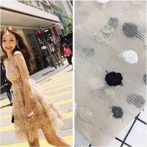 5Yards 140cm wide Hot selling Mesh Fabric White Black Apricot Embroidery Dot Skirt Making Material decoration