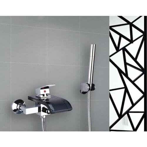 Copper bathtub faucet shower chrome, Wall mounted waterfall shower faucet set, Bathroom handheld shower head faucet mixer tap