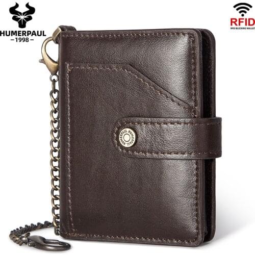 HUMERPAUL RFID Blocking Mens Credit Card Holder Real Leather Bank Card Wallet Slim Cardholder Protect Purse For Man Bussiness