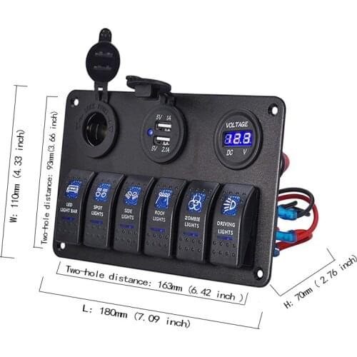 New 6 Gang Car Marine Boat Circuit Blue LED On/Off Rocker Switch Panel IP68 Waterproof 6 Rocker Switch Overload Protection