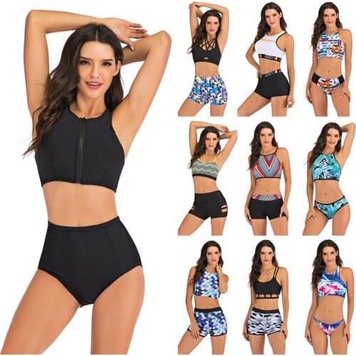 New Plus Size Bikini Women Swimsuit Two Pieces Tankini Push Up Bathing Suit Tankinis With Shorts Mujer Womens Swim Suits Trunk