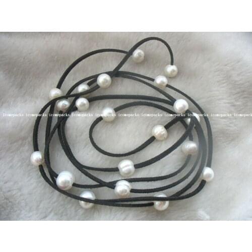 Wholesale AMAZING! 9-11mm freshwater pearl white &black line necklace 63"