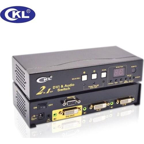 CKL-21D 2x1 2 Port DVI Switch Splitter Box 2in 1out. 3D 1080P for PC Monitor wih IR Remote,RS232 Control