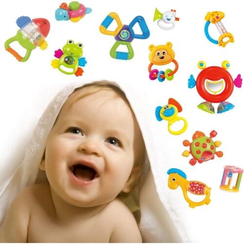 Baby Toys Plastic Rattles Teether Toys Hand Shake Bell Ring Hand Jingle Toddler Kids Handbell Music Toy for Newborn 0-12 Months