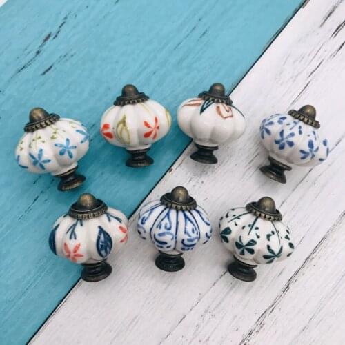 Multi-colored Ceramic Pumpkin Handles Cupboard Pulls Drawer Knobs Kitchen Cabinet Handles Furniture Handle with Screws Hardware