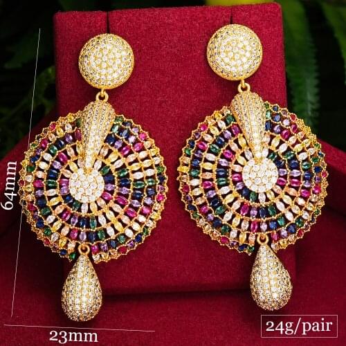 64MM High Quality Luxury Gorgeous Big Round Pendant Earrings Cubic Zirconia Shiny Charm Earring For Women Bride Wedding Jewelry