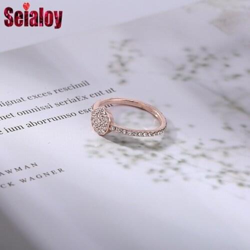 Seialoy Shiny Crystal Rose Gold Rings For Women Girls Original Fashion Stackable Ring Fit Friendship Couple Party Jewelry