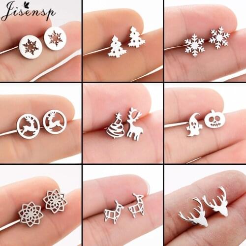 Stainless Steel Earrings Cartoon Animal Deer Stud Earring for Women Girls Kids Antlers Snowflake Earing Christmas Jewelry Gifts