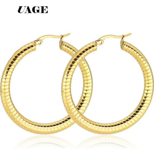 UAGE Gold color circle creole earrings, Stainless Steel Big Round wives Hoop Earrings gifts for women
