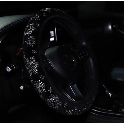37-38cm Universal Bling Crystal Plush Car Steering Wheel Cover Christmas Snowflake Rhinestone Steering Wheel Decorative Case