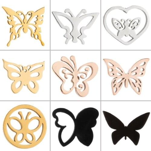 Yiustar Trendy Stainless Butterfly Earrings Stud For Women Steel/Black/Rose Gold Color Cartoon Tiny Insect Jewelry Birthday Gift