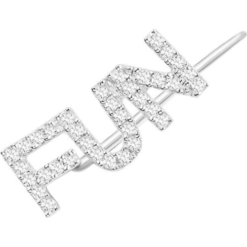 SLJELY Real 925 Sterling Silver Letter FUN Earring Micro Pave Cubic Zirconia Stones Women Girls Luxury Clip Earrings Jewelry