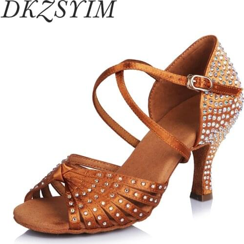 DKZSYIM Latin Dance Shoes Women Ballroom Tango Dancing Shoes Soft Buttom Ladies Dance Sandals Heels 6.5CM Wholesale