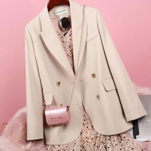 2021 Autumn New Women Fashion Solid Slim Blazer Double Breasted Khaki Pockets Button Jacket Suit Casual Office adies Overcoat