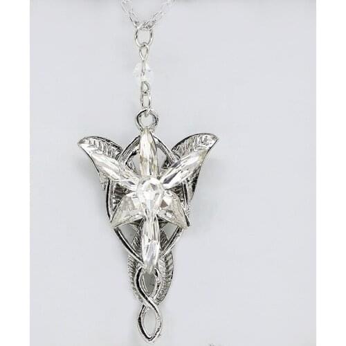 Arwen Evenstar The Lord of the Riings Fancy Crystal Clear Rhinestone Golden Silver Plated Chain Necklace for Women