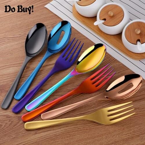 1 Pcs Spoon Fork Colander Stainless Steel Salad Server Large Tableware Serving Colander Kitchen Restaurant Tools 10inch