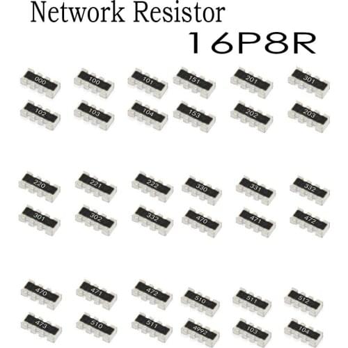 10PCS)CHIP Network Resistor,16P8R Packaging:10R 22R 33R 100R 120R 150R 270R 560R 680R 1KR 4.7KR 10KR 47KR 100KR