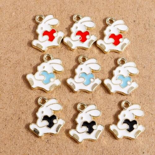 10pcs 12*13mm Animal Charms Small Cartoon Enamel Rabbit Heart Charms Pendants for Making Necklaces Earrings Bracelets DIY Crafts