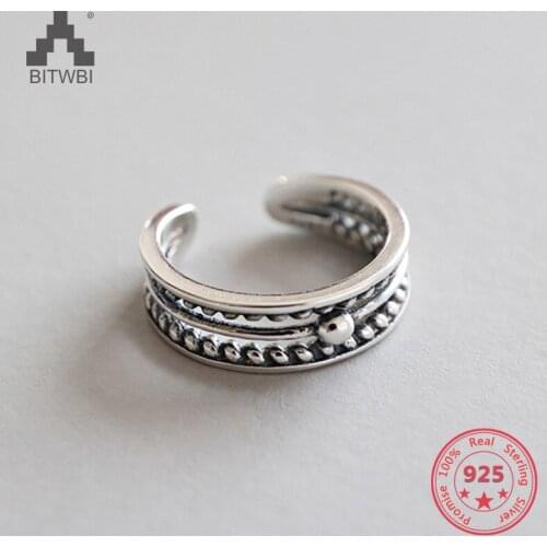 100% Authentic S925 Sterling Silver Multilayer Open Rings For Women Retro Punk Lady Charm Jewelry