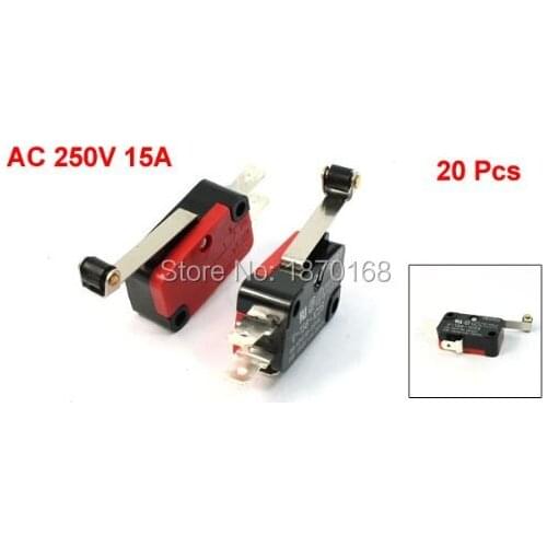 20 Pcs V-156-1C25 Mini Limit Switch mikro, Panjang rol tuas Arm SPDT Snap tindakan