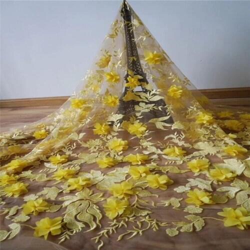 2019 New Style French Net Lace Fabric 3D Flower African Tulle Mesh Lace Fabric African Laces Fabric 1Yard