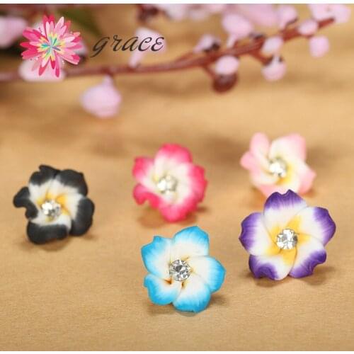 25pc/lot 12mm Flatback Miniature Cute Polymer Clay Handmade Ceramic Flower Beads Diy Earring Crafts Jewelry Making Material