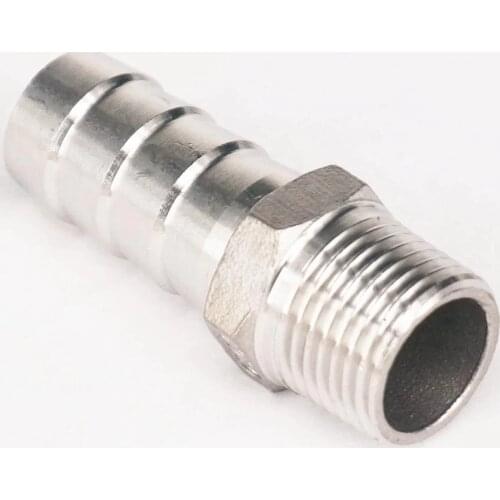3/8" BSPT Male x 15mm Hose Barbed 304 Stainless Steel Pipe Fitting Hose tail Connector