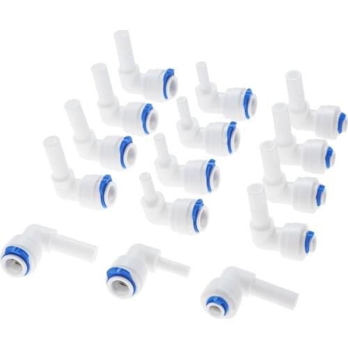 5Pcs Reverse Osmosis 1/4 3/8 Hose Connection Quick Coupling 1/4 3/8 Stem L RO Water Aquarium Plastic Joint Pipe Fitting